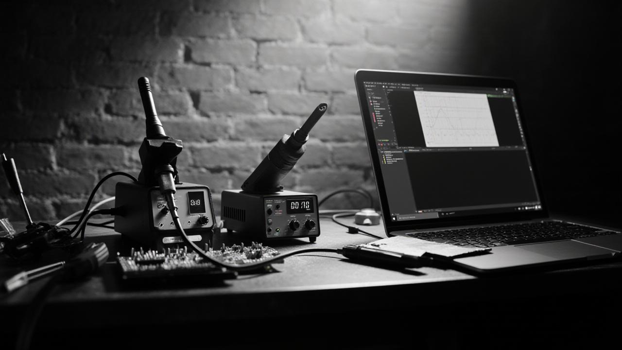 Stark black and white photo of the Vector Devices diagnostic lab in Cleveland